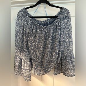 Pink Lily Off the Shoulder Blue Top